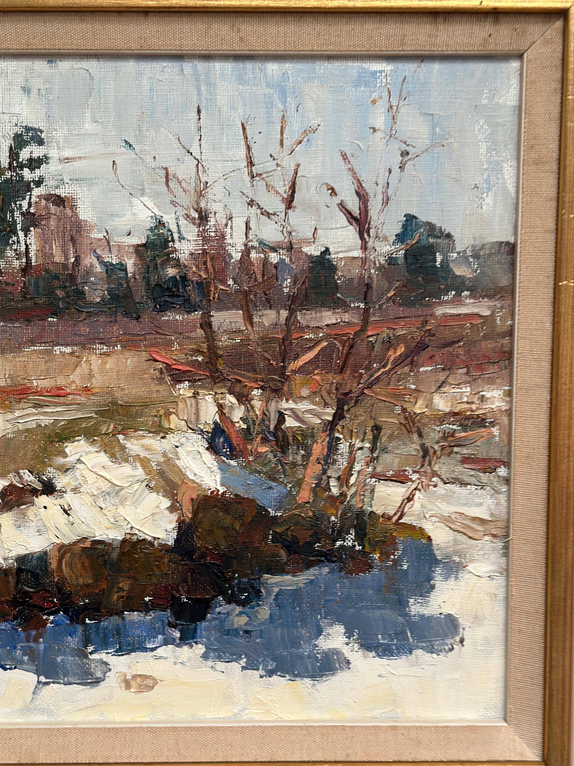 Original Mid Century Swedish Oil On Canvas – “Vinterdag” – Vintage & Framed