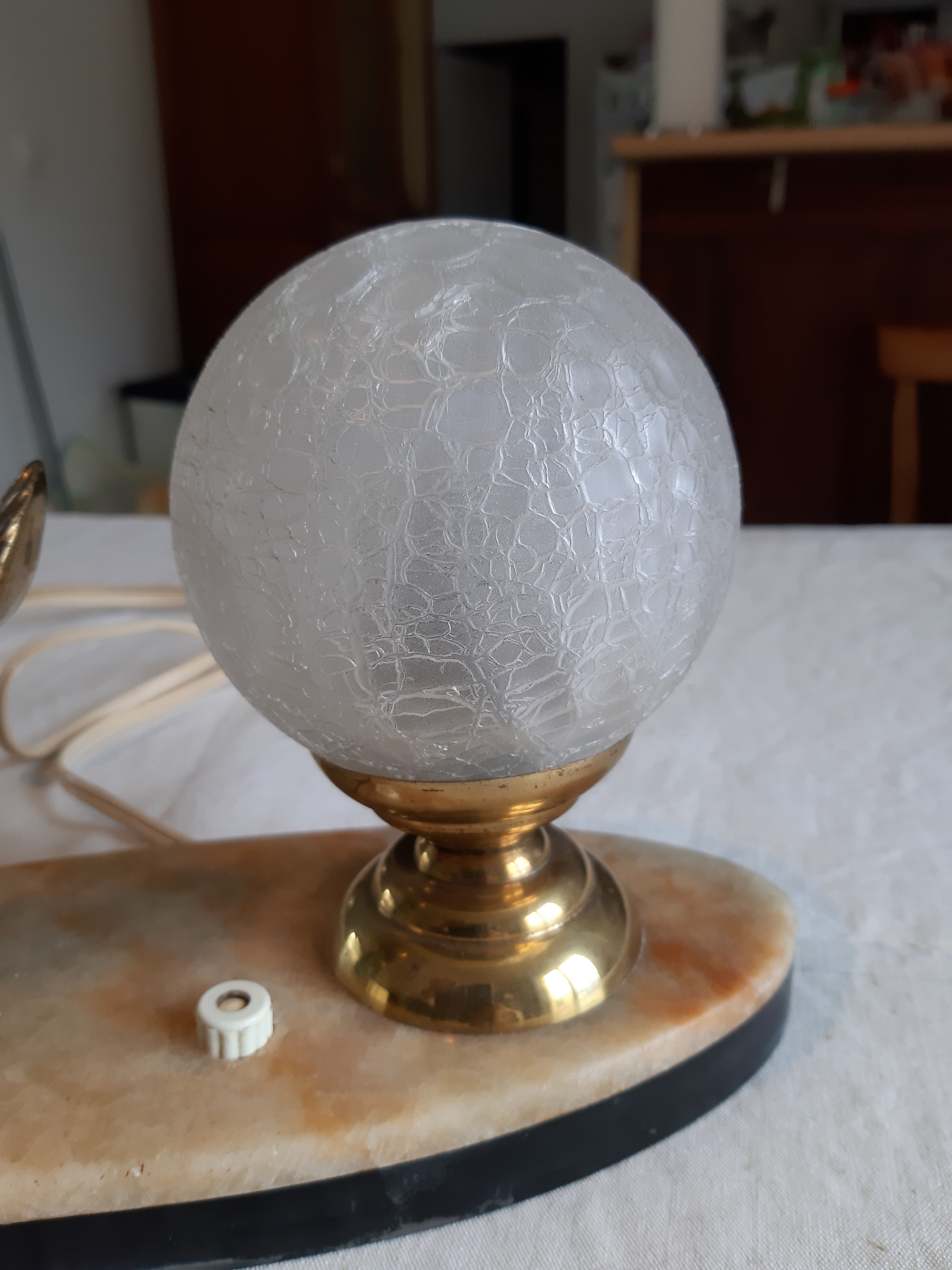 Lamp marble metal golden frosted glass 1940