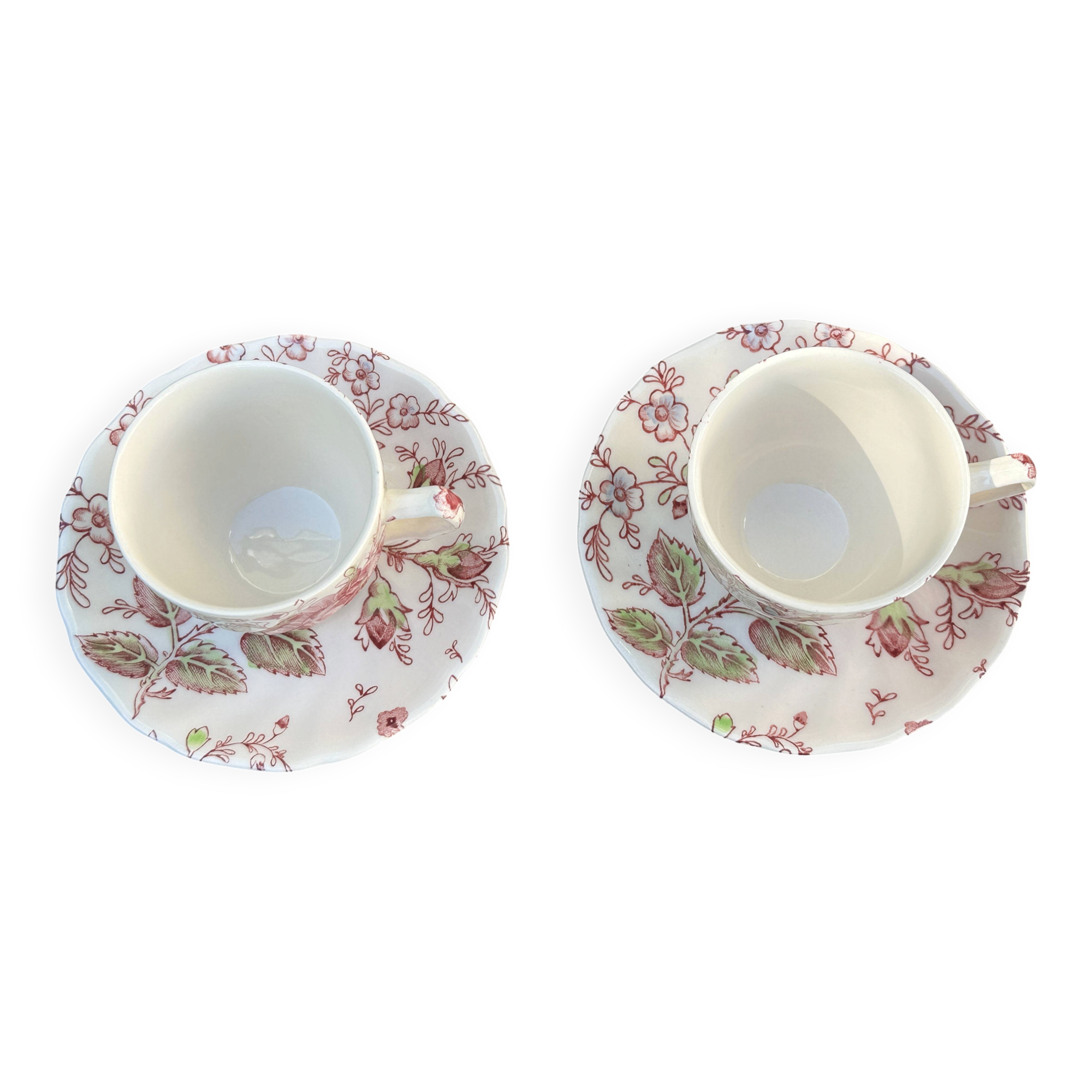Pair of coffee cups in English earthenware Johnson Brothers Rose Chintz