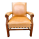 Antique Danish Leather Armchair Carved Wood Club Chair, Early 1900s