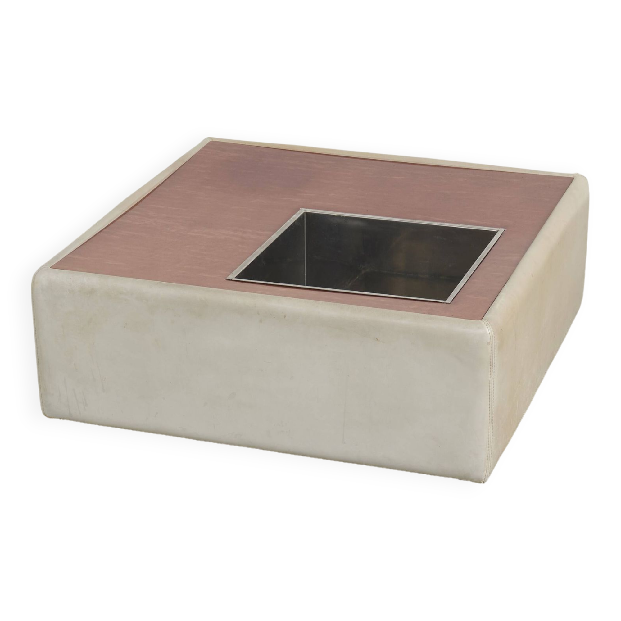 Table basse vintage en cuir avec support pour plantes, 1970