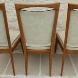 6 Vintage chairs in white beige imitation leather and solid wood with brass legs