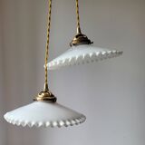 Duo of white opaline pendant lights