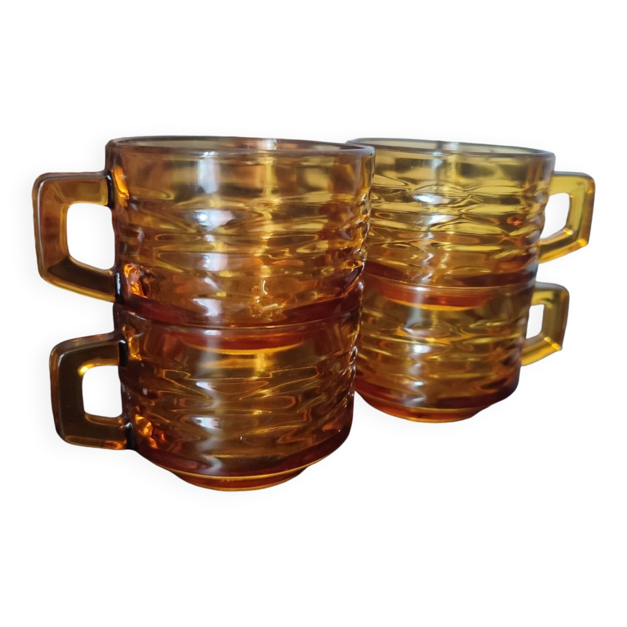 Set of 4 Vereco amber glass cups