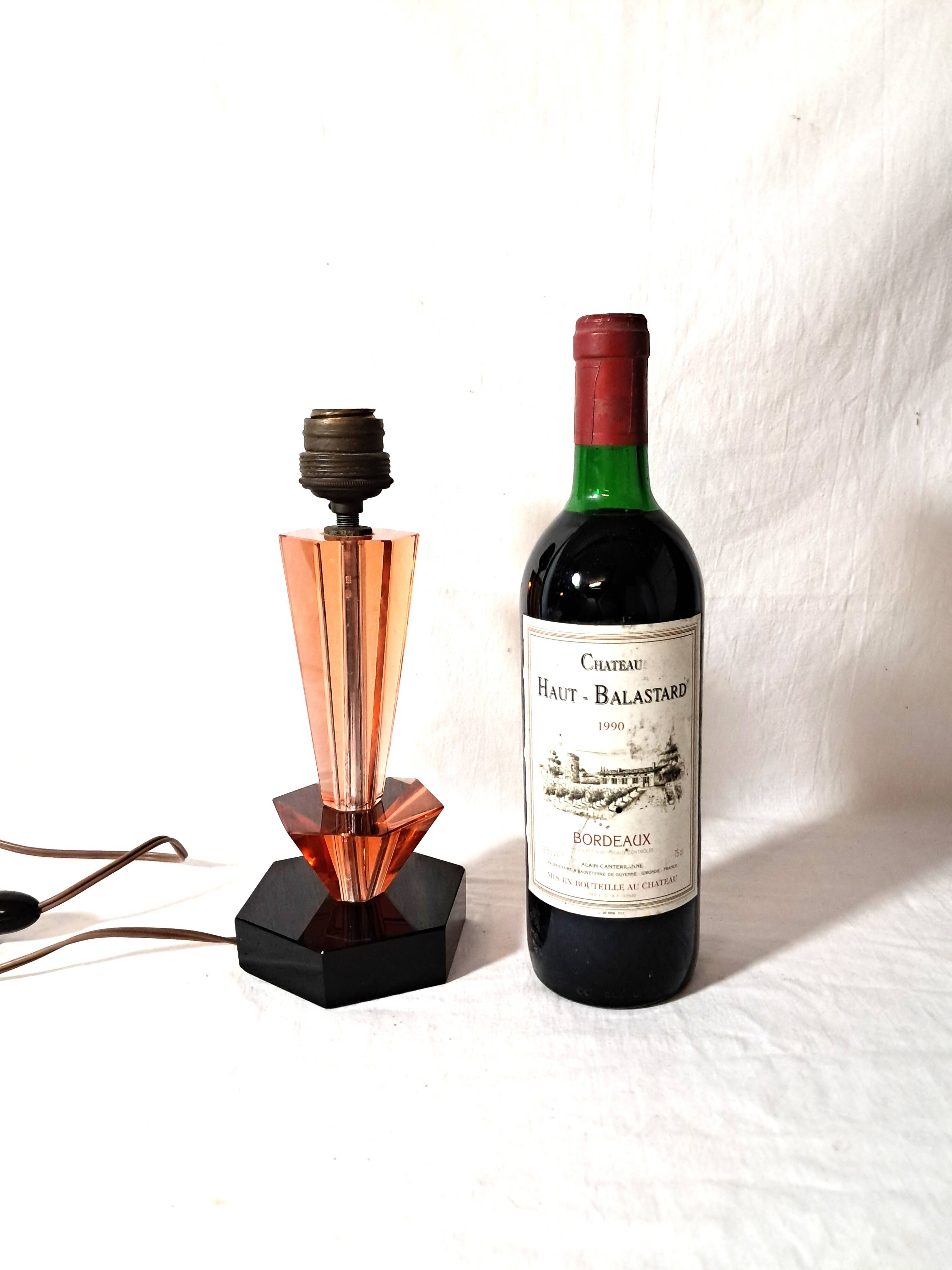 Art Deco Style Table Lamp Base in Black and Pink Bohemian Crystal