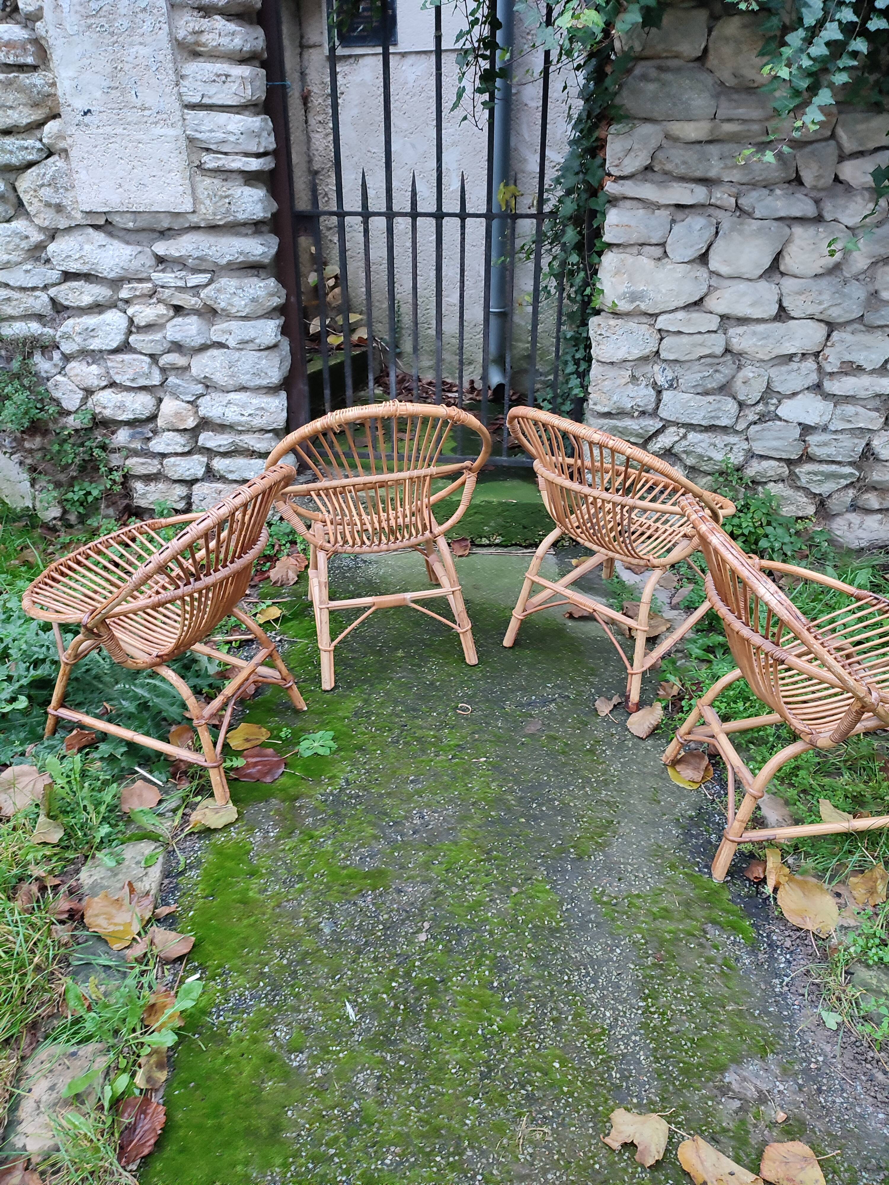 Suite of 4 vintage basket armchairs 1960