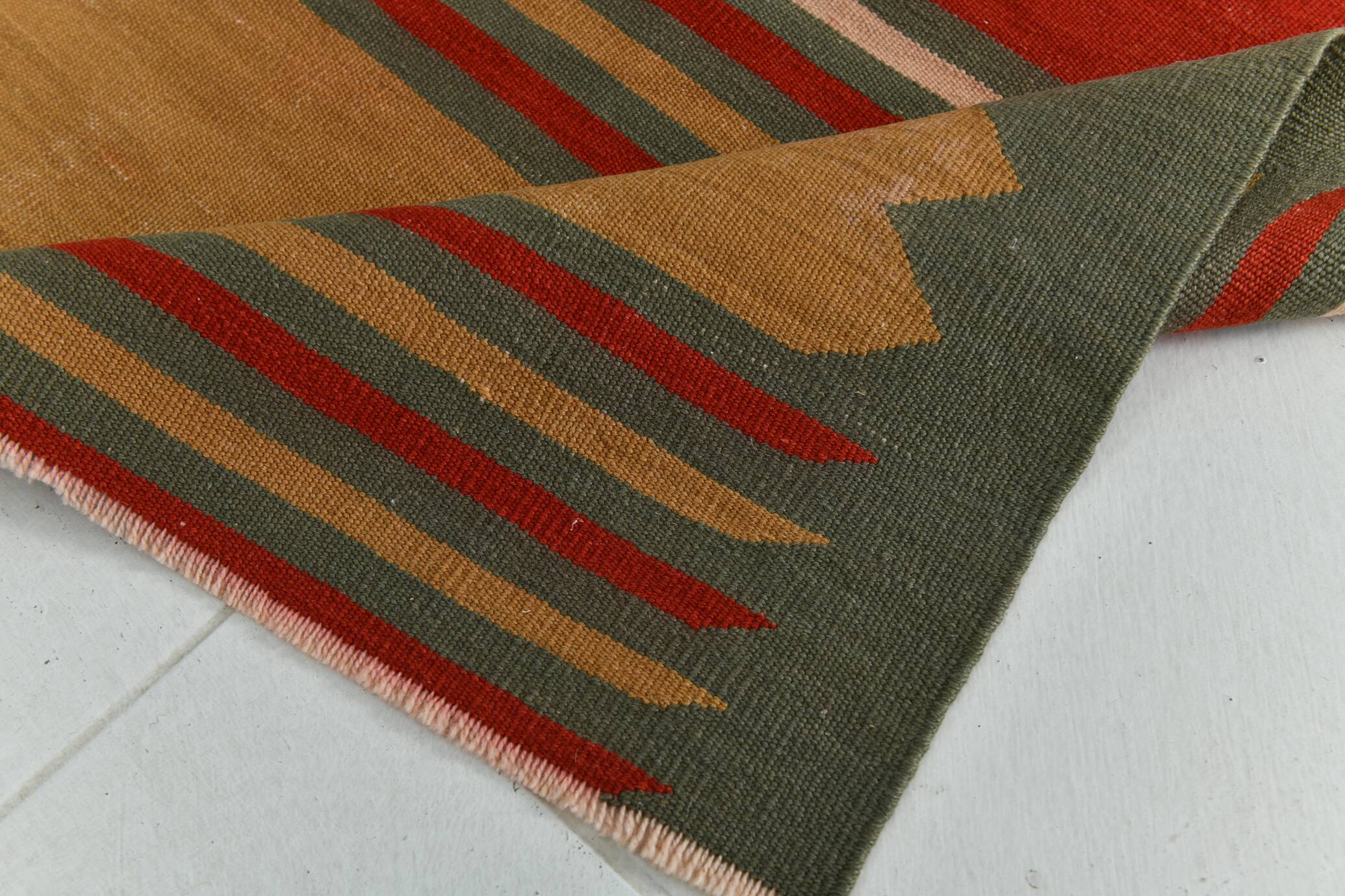 2x6 Red & Green Short Kilim Runner Rug, 73x188Cm
