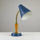 Blue Metal, Brass & Teak Table or Desk Lamp by Ringus, Sweden, 1950s