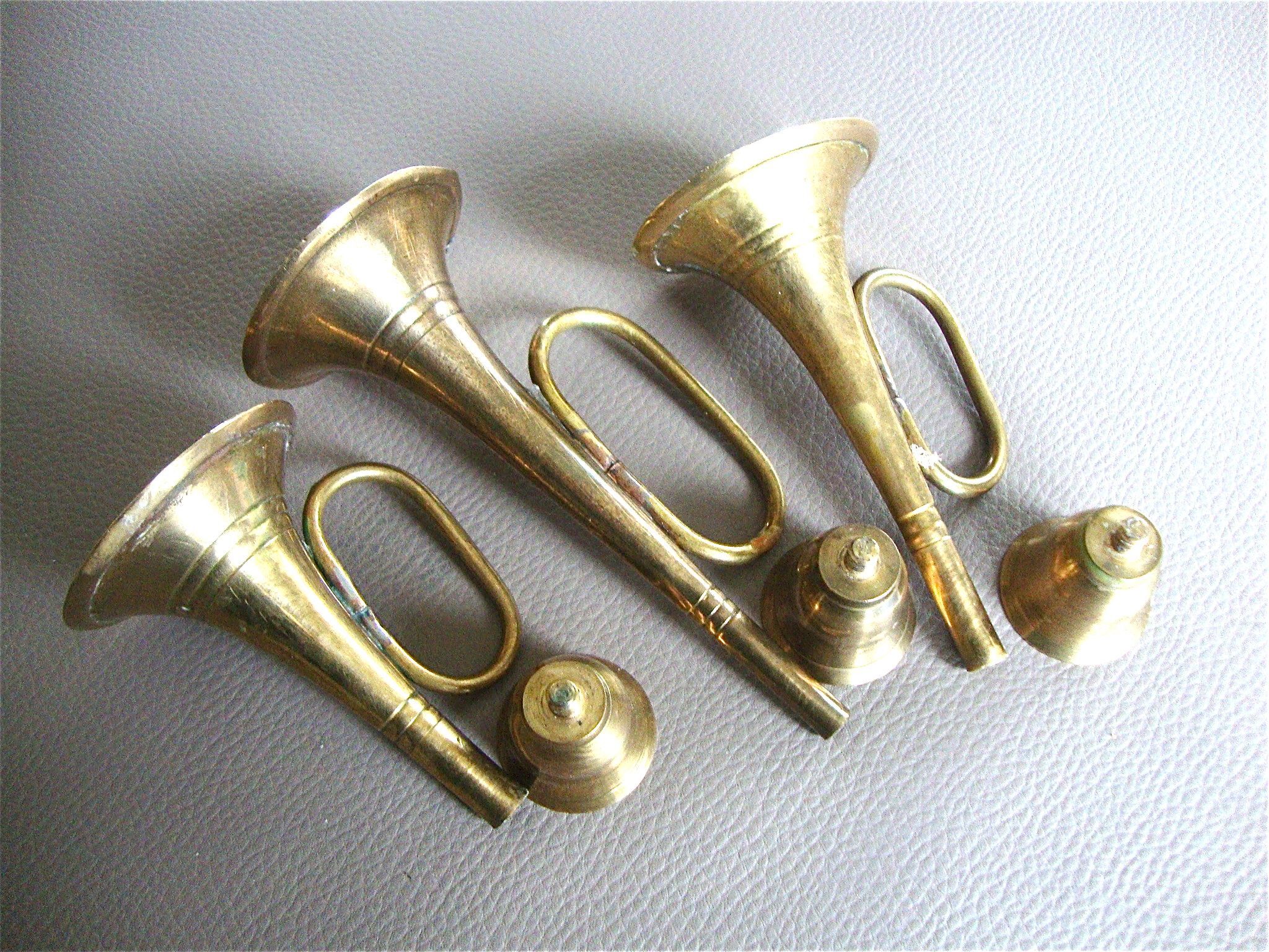 3 brass trumpet candlesticks