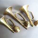 3 brass trumpet candlesticks