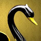Vintage black and gold ceramic swan vase from the 1960s.
