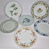 Set of 6 decorative French porcelain plates, floral and traditional designs, 25 cm