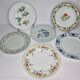 Set of 6 decorative French porcelain plates, floral and traditional designs, 25 cm