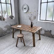 1950s rattan table with ceramic top