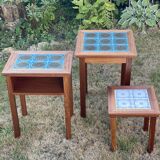 Trio of Danish Nest of Teakwood Table with Ceramic Tops