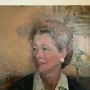 Large portrait painting of a woman, oil on canvas, signed.