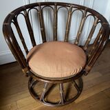 Fauteuil pivotant rotin et osier vintage
