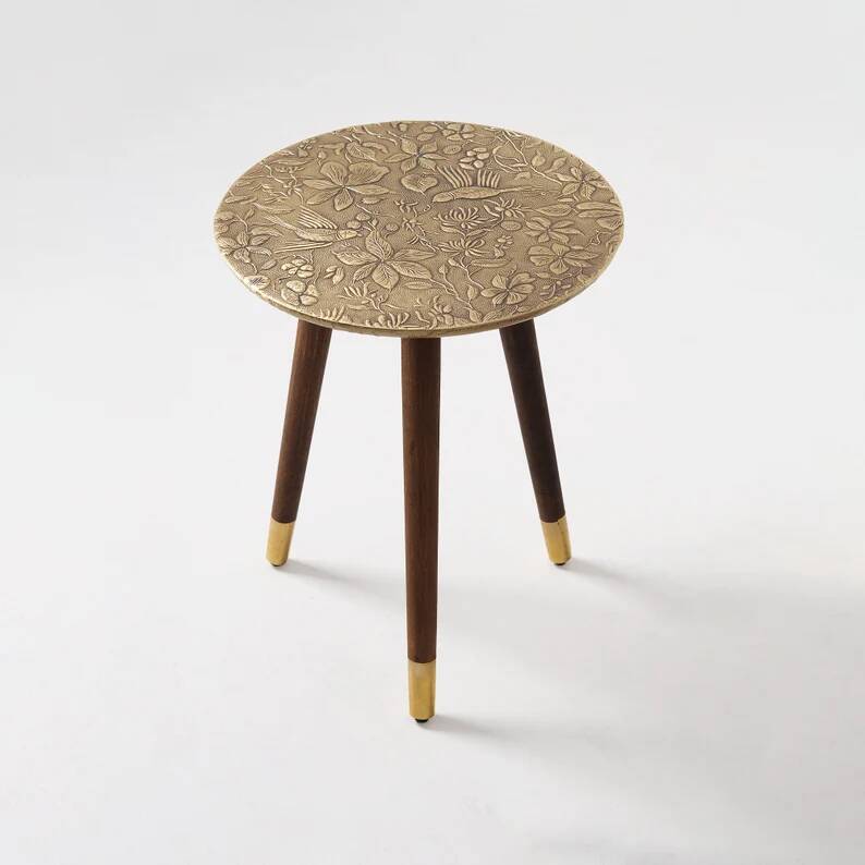 Table d'appoint en laiton fait main : table d'accent moderne du milieu du siècle