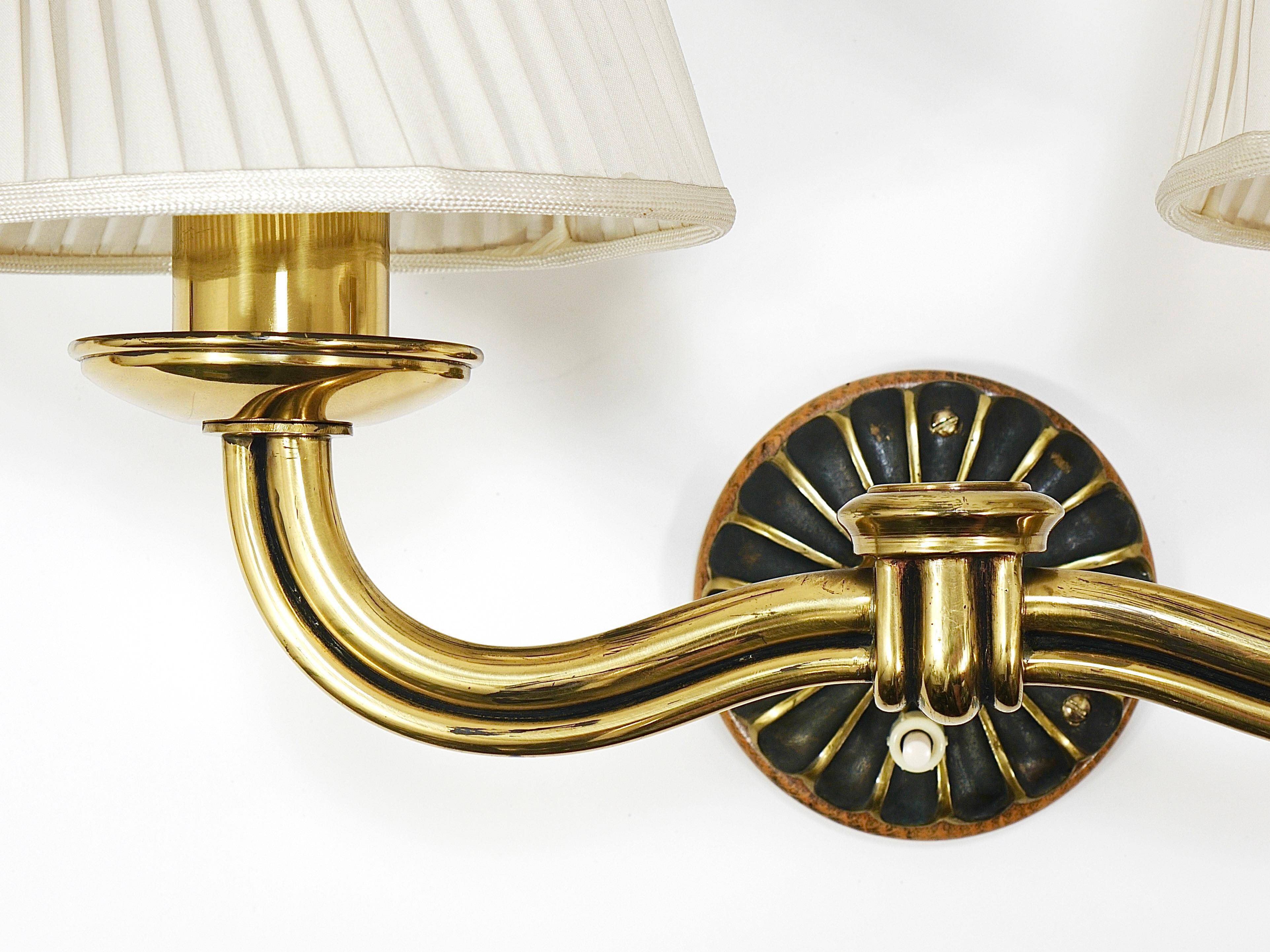 Pair of Wall Sconces in Brass from Viennese Modernism Hugo Gorge, Austria, 1940s