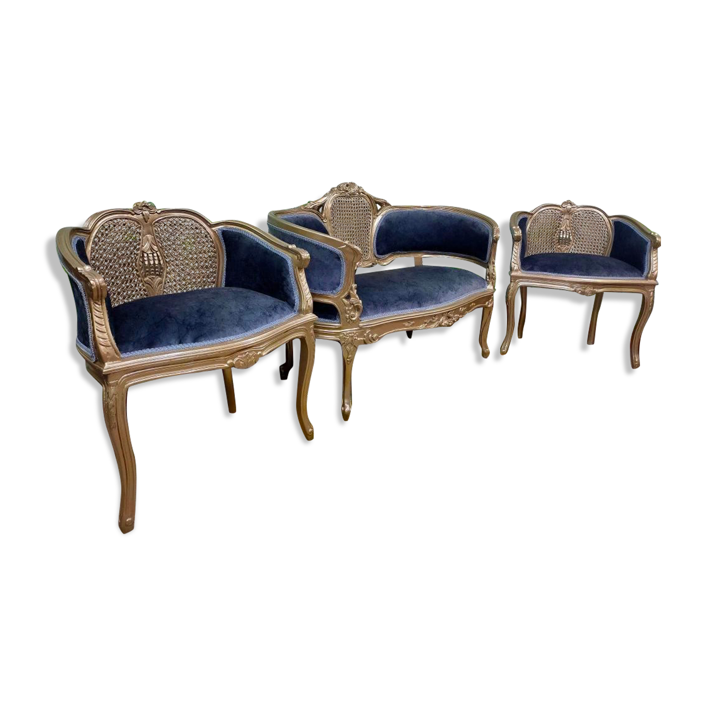 Blue armchairs and sofa Louis XV style