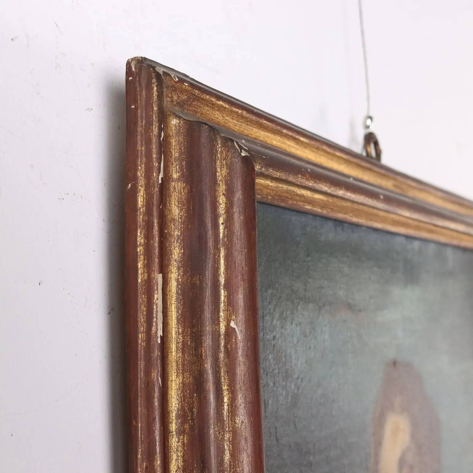 Ancient painting with a religious subject, oil on canvas, 17th century.