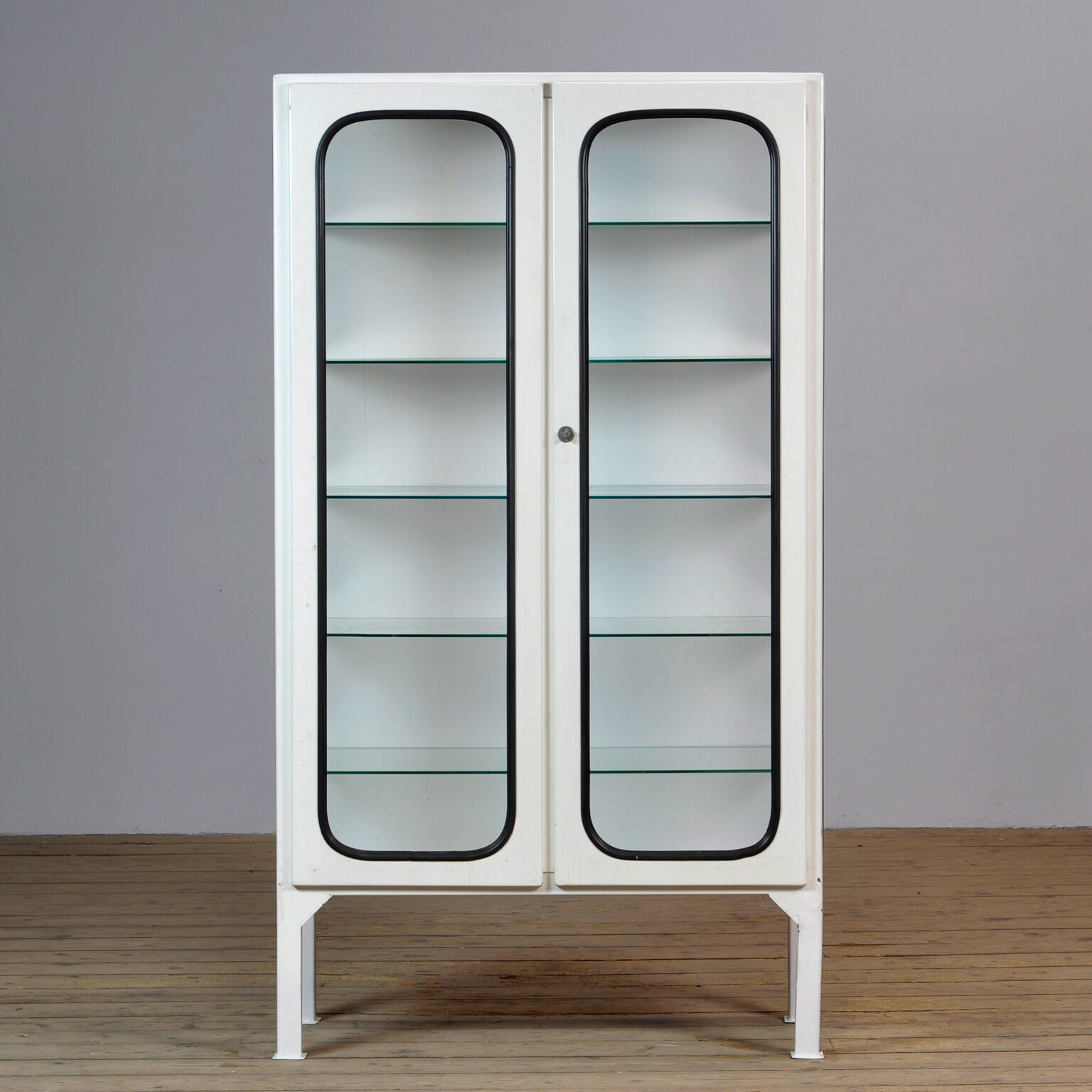 Vintage Glass & Iron Medical Cabinet, 1970s
