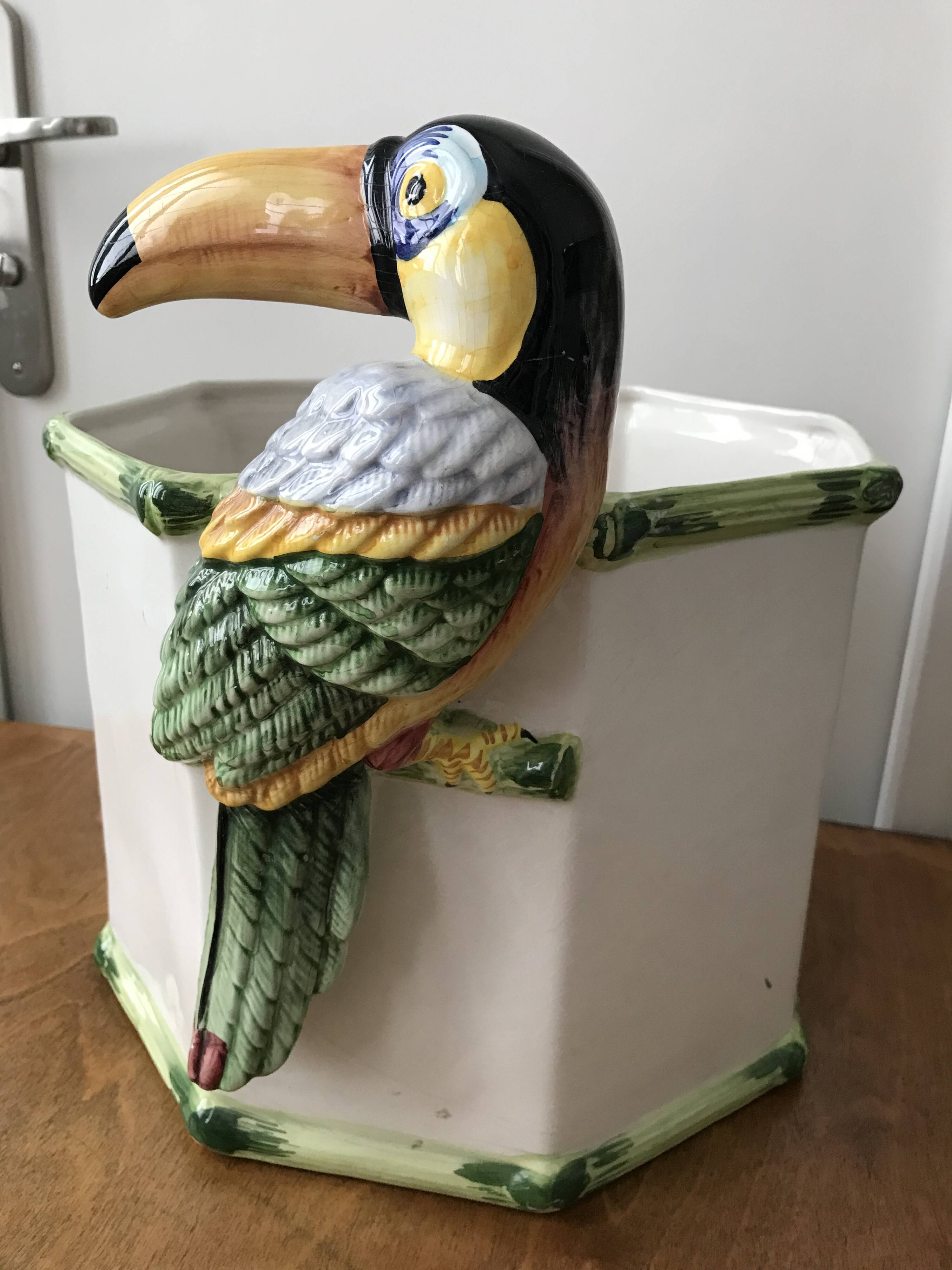 Vintage slip planter with Toucan decoration