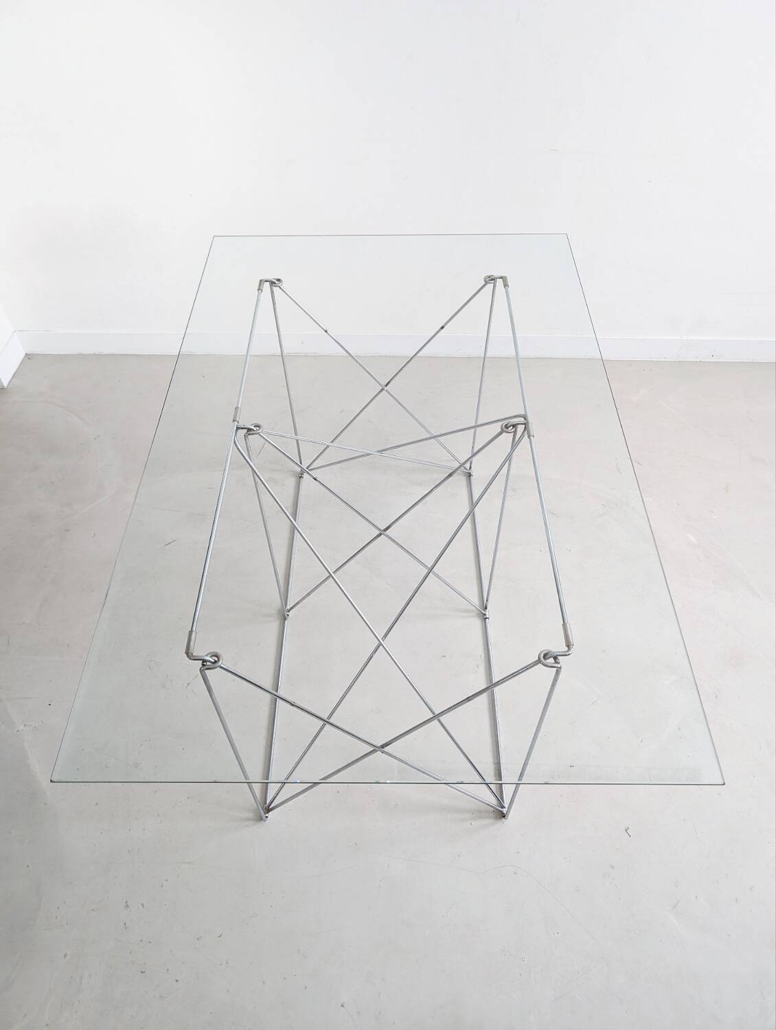 Folding steel and glass dining table by Max Sauze 1970s