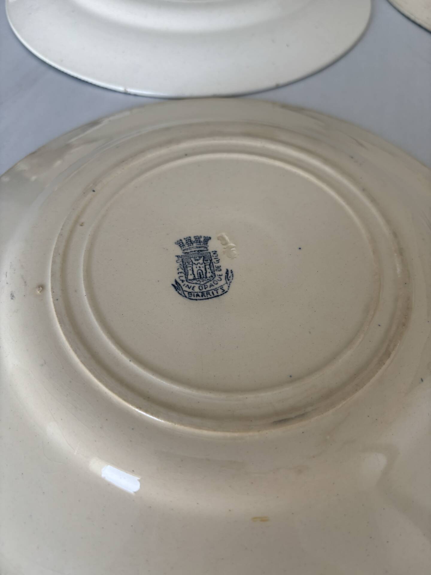 Lot 4 assiettes plate terre de fer bleu faïence ancienne - terre de fe