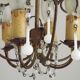 French Vintage 4 Light Metal Cage Chandelier with White Murano Drops and Beads