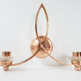 Paire d'appliques vintage 1950 cuivre & verre