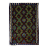 Large vintage geometric Oushak kilim in green and blue, 330 x 227 cm.