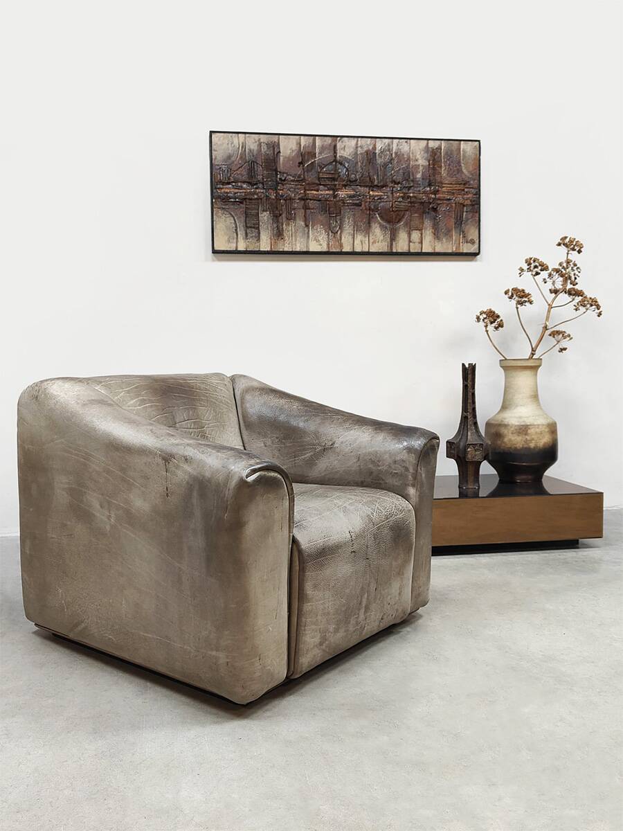 Vintage leather DS47 armchair ottoman De Sede