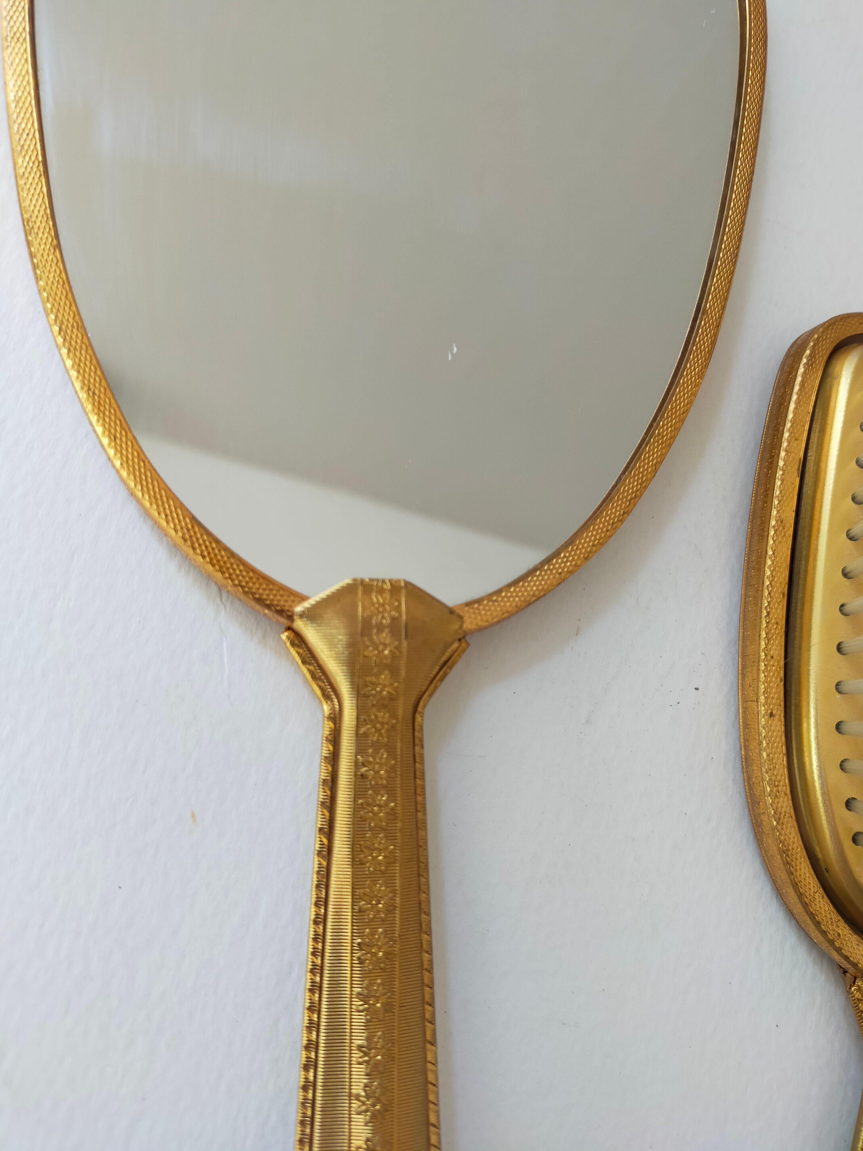 Vintage handheld mirror and hairbrush vanity set