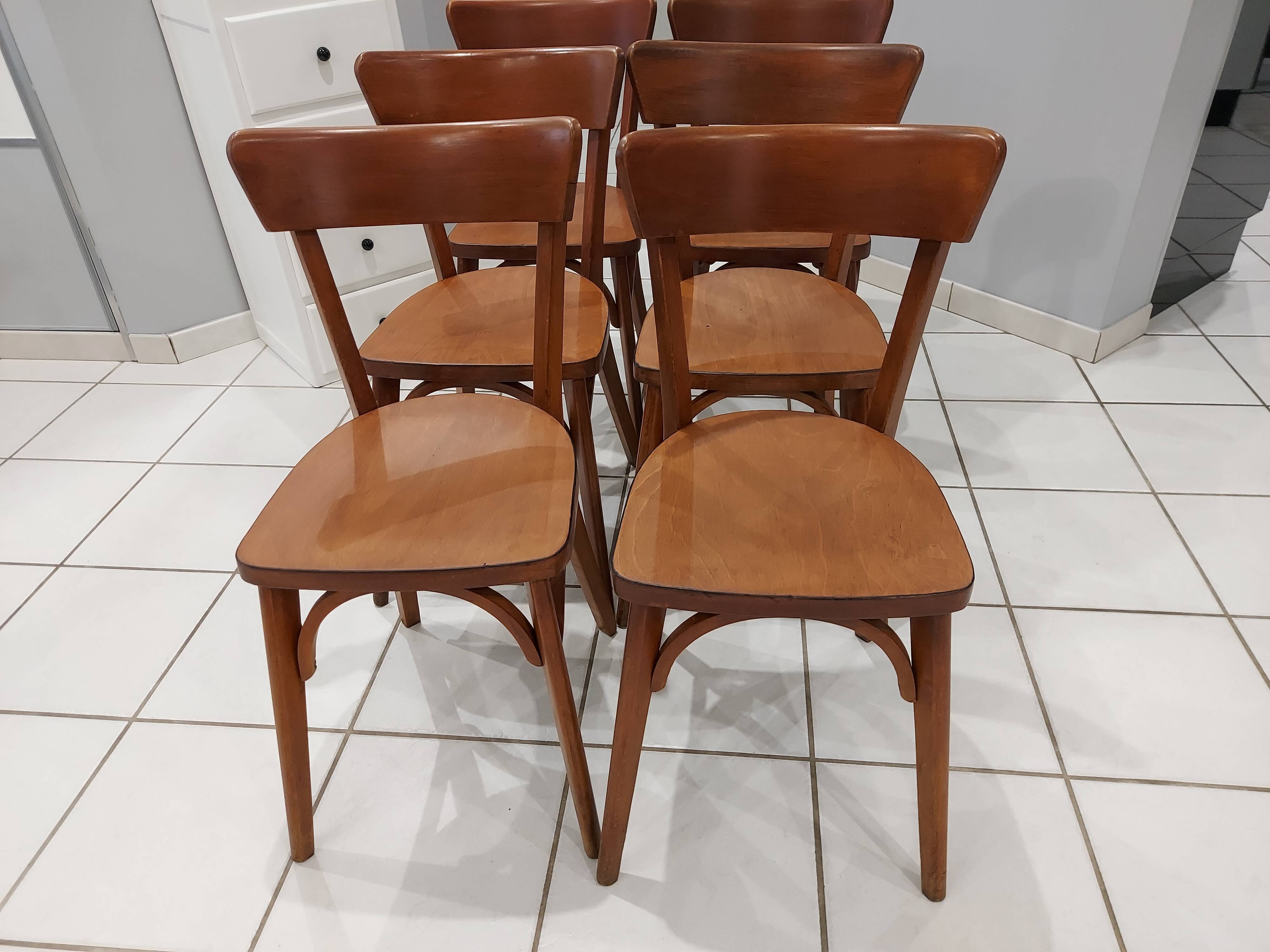 Suite de 6 chaises de Bistrot Baumann vintage 1960