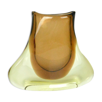 1960s organic modern vase, glass form, designed by M. Klinger, Železny Brod Sklo, Czechoslovakia