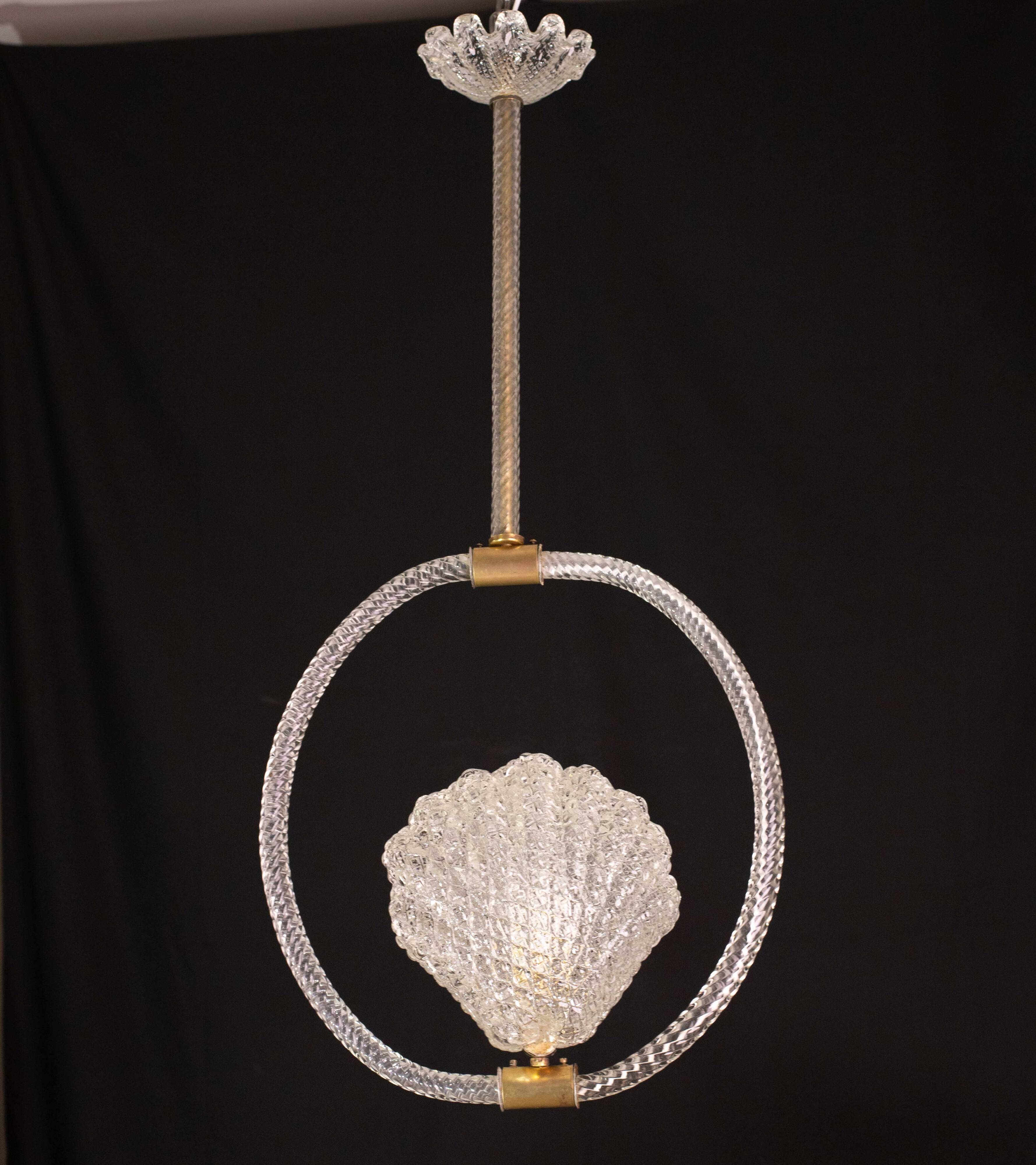Midcentury Shell Trasparent Murano Glass Chandelier by Barovier e Toso, 194