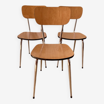 trio de chaises en formica bois clair années 70