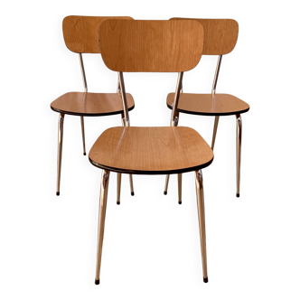trio of light wood formica chairs from the 70s
