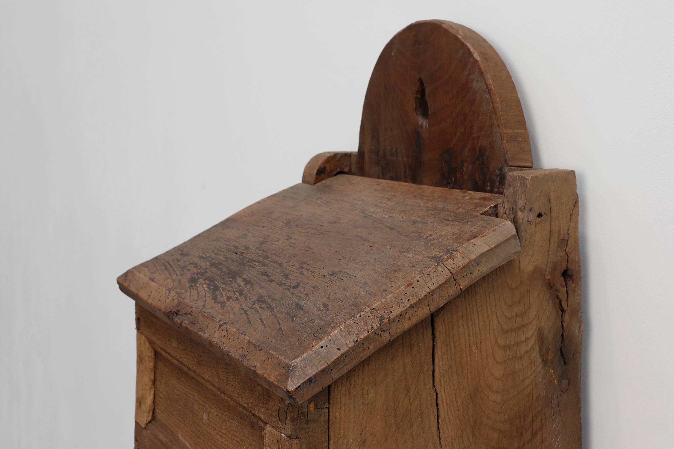 Antique French Oak Wall Salt Box, ca. 1850