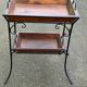 Vintage dessert table in wrought iron and solid wood with double top.