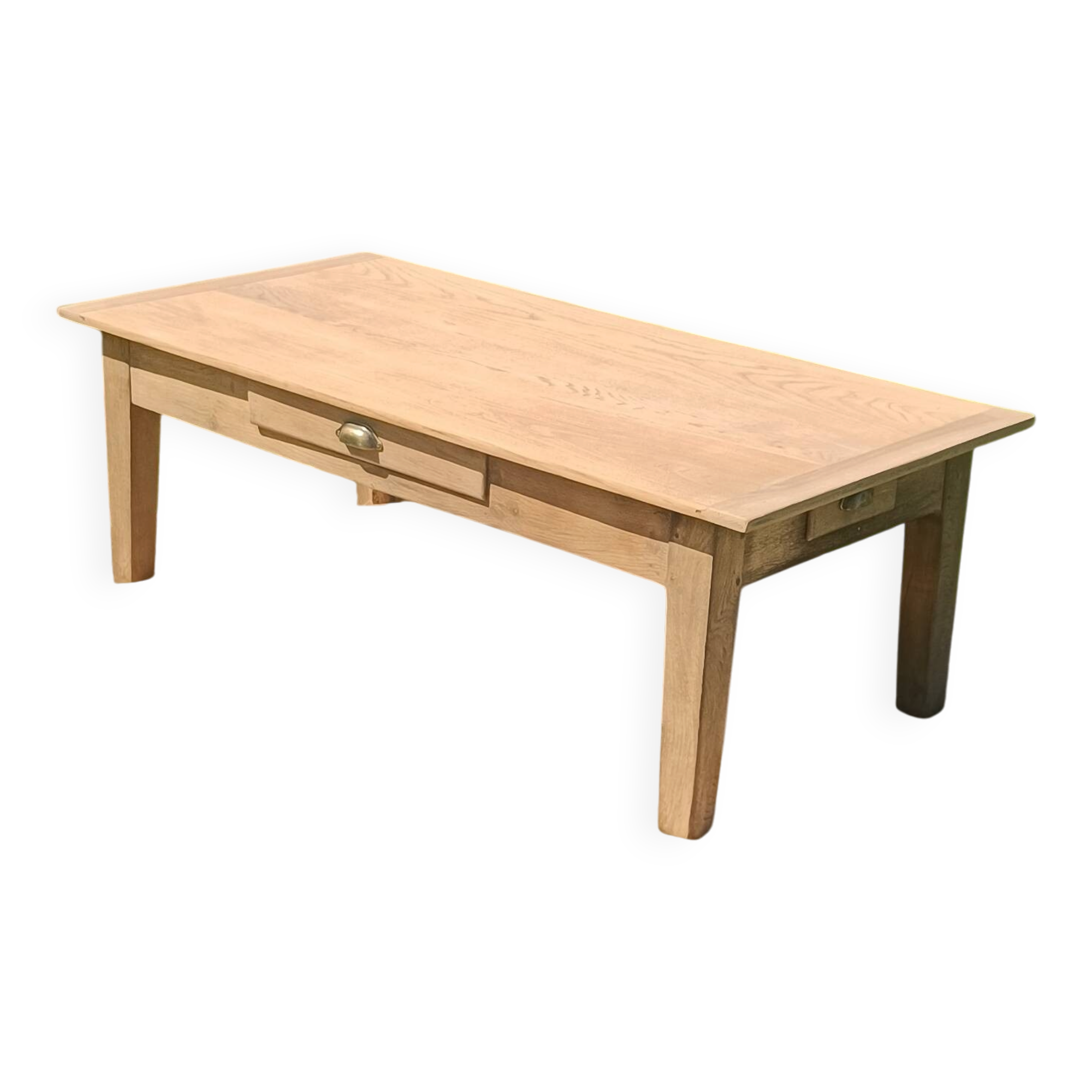 Large restored antique coffee table in solid oak.