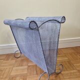 Vintage magazine holder in perforated metal, 39 cm
