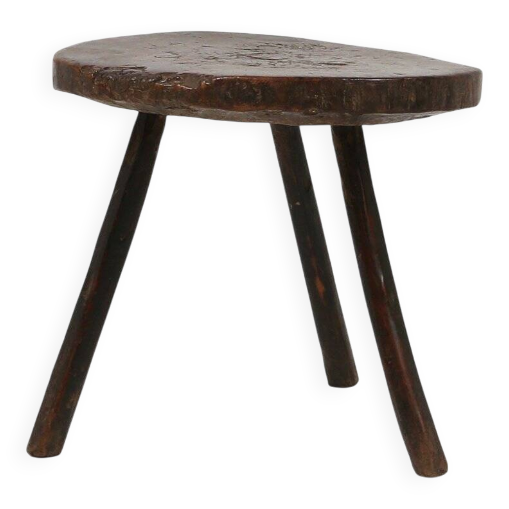 French Brutalist Oak Tripot Stool, ca 1850
