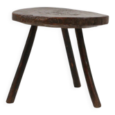 French Brutalist Oak Tripot Stool, ca 1850