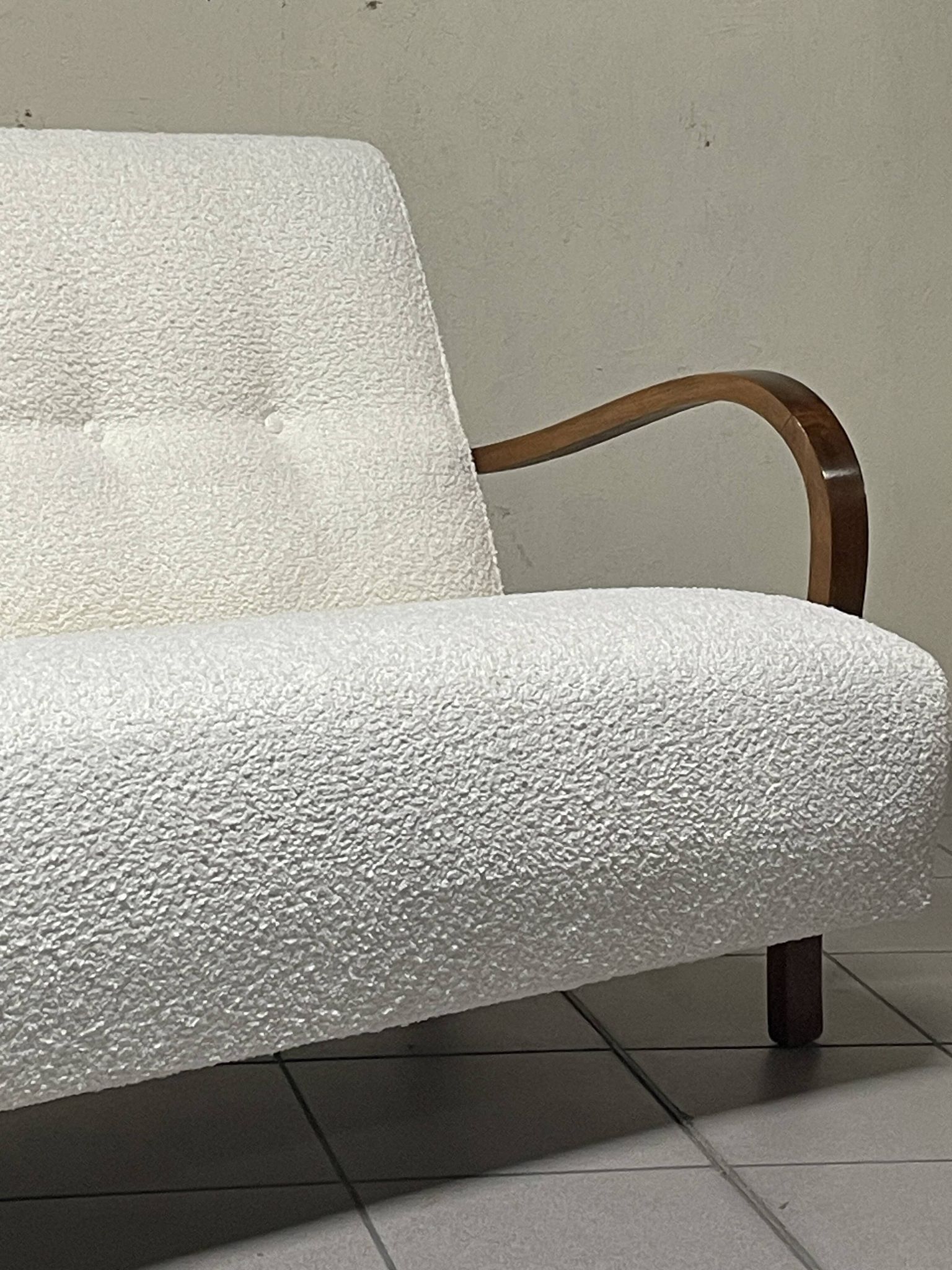 1940s Sofa in Wood and Boucle Fabric, Italian Production