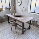 Farm table with turned legs, made of pine and birch, 180cm.