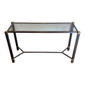 Console à plateau de verre en aluminium laqué et métal doré, pierre vandel,