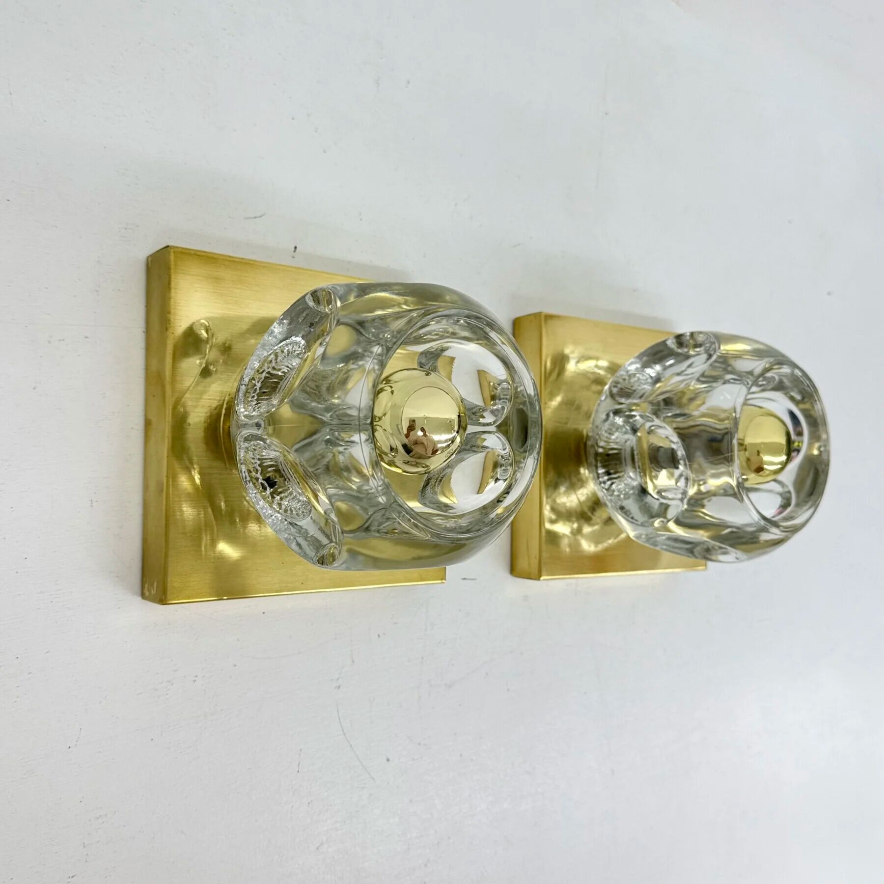 Pair of Peil & Putzler ice cube glass wall lamps, 1970s