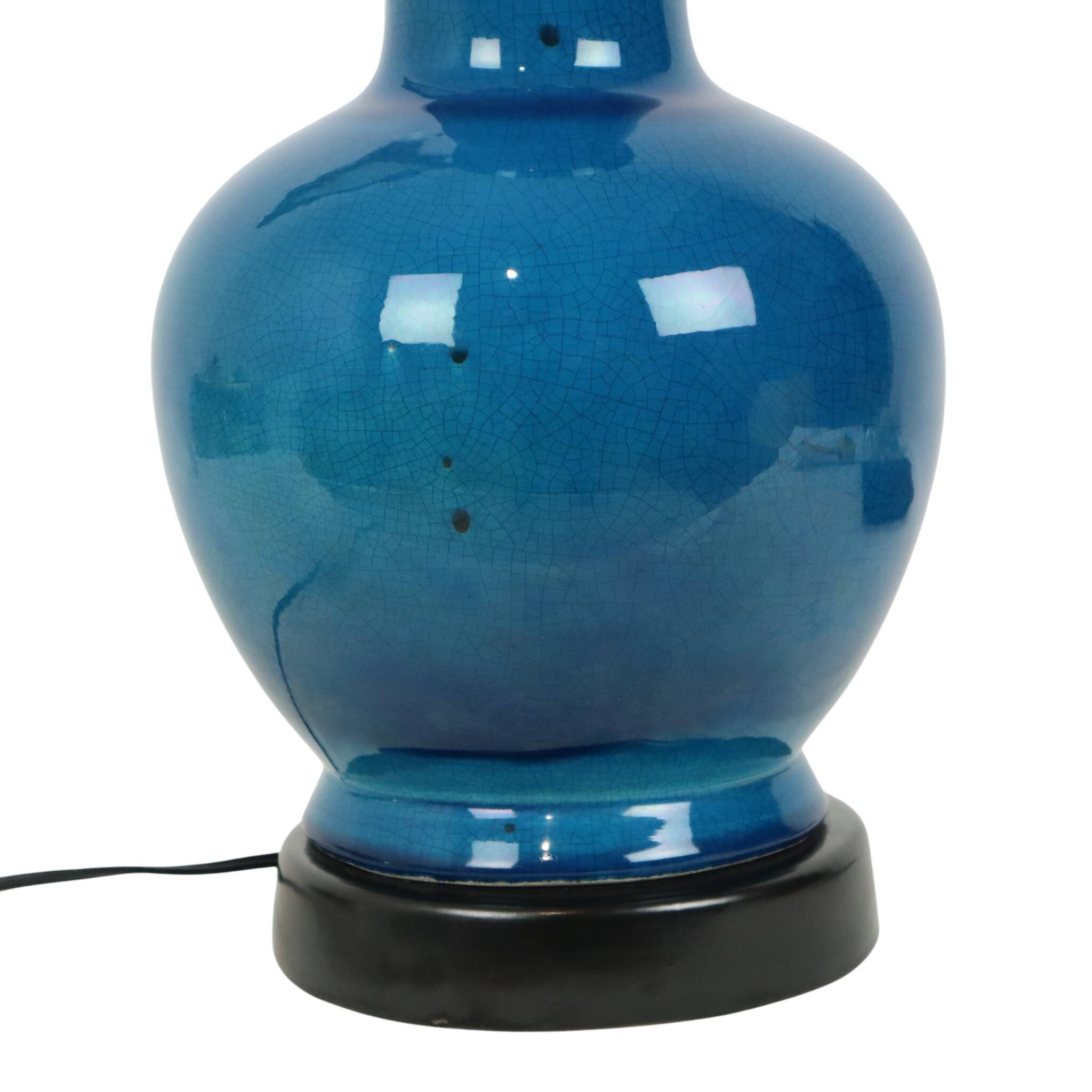 Large Italian Round Blue Ceramic Lamp Crackle Glaze 45cm